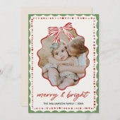 Pink Bow Family Photo Christmas Holiday Card シーズンカード (正面/裏面)