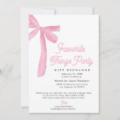Pink Bow Favorite Things Party Gift Exchange 招待状 (正面)