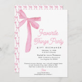 Pink Bow Favorite Things Party Gift Exchange 招待状 (正面/裏面)