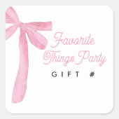 Pink Bow Favorite Things Party Gift Number スクエアシール (正面)
