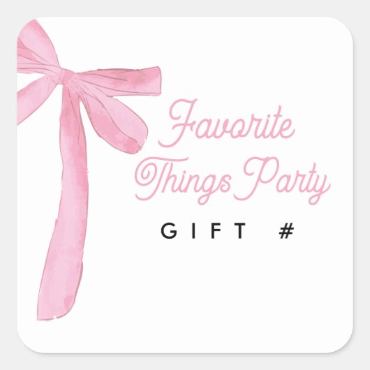 Pink Bow Favorite Things Party Gift Number スクエアシール (正面)