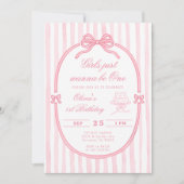 Pink Bow First Birthday Girl Invitation 招待状 (正面)