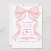 Pink Bow First Birthday Invitation 招待状 (正面)