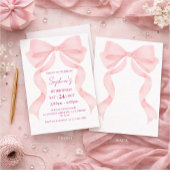 Pink Bow First Birthday Invitation 招待状