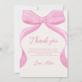 Pink Bow First Birthday Thank You Card サンキューカード