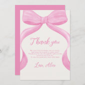 Pink Bow First Birthday Thank You Card サンキューカード (正面/裏面)