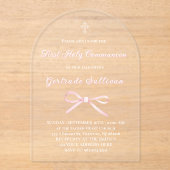 Pink bow First Holy Communion girl アクリル招待状 (正面)