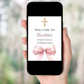 Pink bow First Holy Communion welcome ポスター