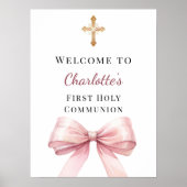 Pink bow First Holy Communion welcome ポスター (正面)