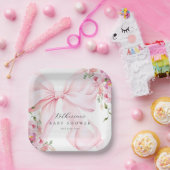 Pink Bow Floral  ペーパープレート (パーティー)