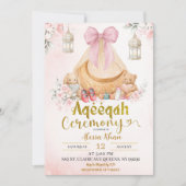 Pink Bow Floral Aqeeqah Girl Invitation 招待状 (正面)