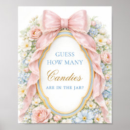 Pink Bow Floral Baby Guess How Many Candies ポスター