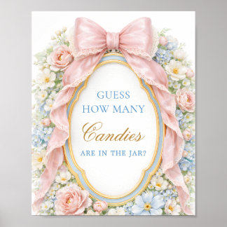 Pink Bow Floral Baby Guess How Many Candies ポスター