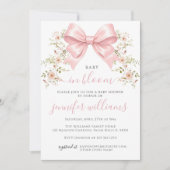 Pink Bow Floral Baby in Bloom Girl Shower 招待状 (正面)