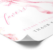 Pink Bow Floral Baby Shower Favors Table Sign ポスター (角)
