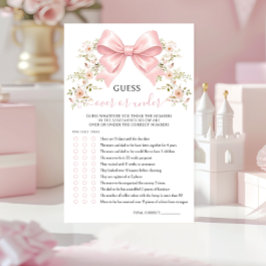 Pink Bow Floral Baby Shower Over or Under Game
