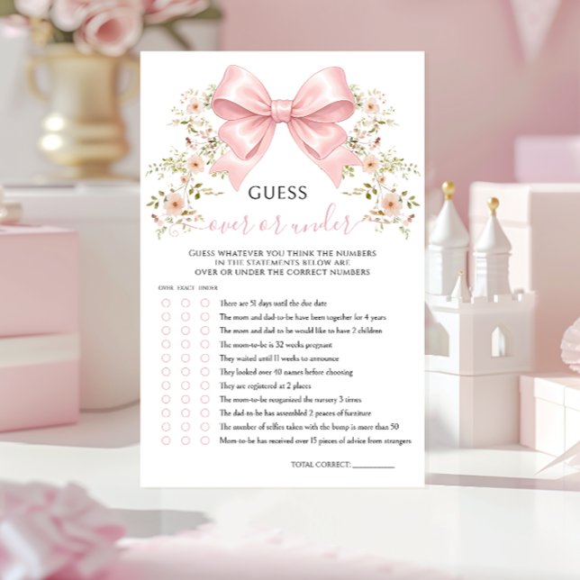 Pink Bow Floral Baby Shower Over or Under Game (クリエイターアップロード済み)
