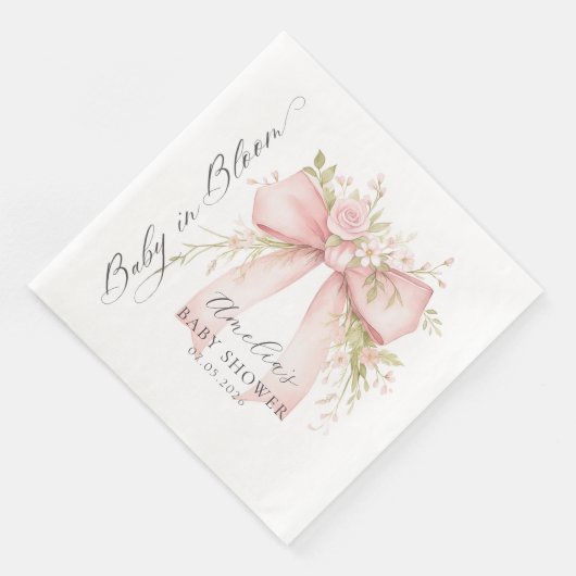 Pink Bow Floral Baby Shower Paper Napkin (コーナー)