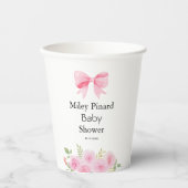 Pink Bow Floral Baby Shower Party 紙コップ (正面)