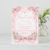 Pink Bow Floral Baptism for Girl Invitation 招待状 (スタンド正面)