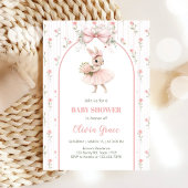 Pink Bow & Floral Bunny Baby Shower  招待状