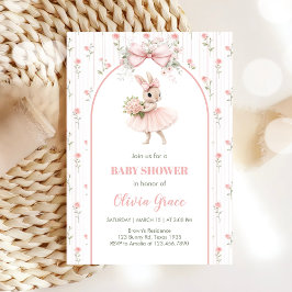Pink Bow & Floral Bunny Baby Shower  招待状