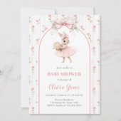Pink Bow & Floral Bunny Baby Shower  招待状 (正面)