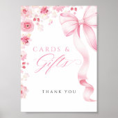 Pink Bow Floral Cards & Gifts Table Sign ポスター (正面)
