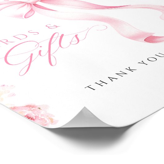 Pink Bow Floral Cards & Gifts Table Sign ポスター (角)