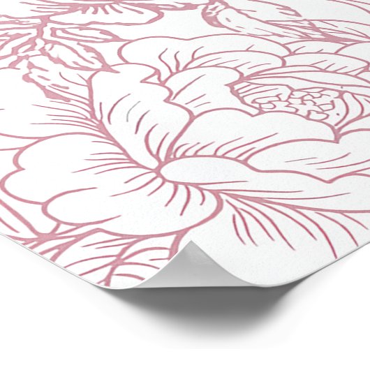 Pink Bow Floral Chinoiserie Baptism Welcome Sign ポスター (角)