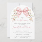 Pink Bow Floral Coquette Baby in Bloom Shower 招待状 (正面)