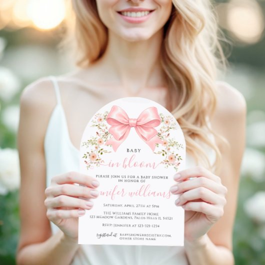 Pink Bow Floral Coquette Baby in Bloom Shower 招待状