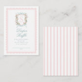 Pink Bow Floral Crest Diaper Raffle Ticket エンクロージャーカード (正面/裏面)