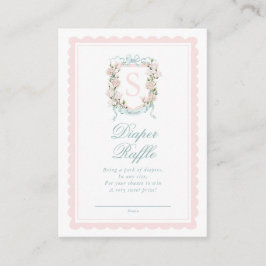 Pink Bow Floral Crest Diaper Raffle Ticket エンクロージャーカード