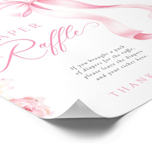 Pink Bow Floral Diaper Raffle Table Sign ポスター (角)