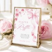 Pink Bow Floral Diaper Raffle Table Sign ポスター