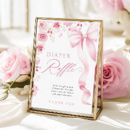 Pink Bow Floral Diaper Raffle Table Sign ポスター