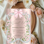 Pink Bow Floral Frame Rose Gold Sweet 16  招待状