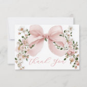 Pink Bow Floral Girl Baby Shower Thank You Card サンキューカード (正面)