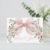 Pink Bow Floral Girl Baby Shower Thank You Card サンキューカード (スタンド正面)