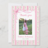 Pink Bow Floral Graduation サンキューカード (正面)