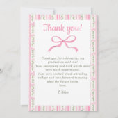 Pink Bow Floral Graduation サンキューカード (裏面)