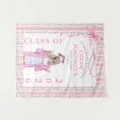 Pink Bow Floral Graduation タペストリー (正面(横))