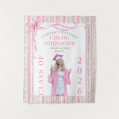 Pink Bow Floral Graduation タペストリー (正面)