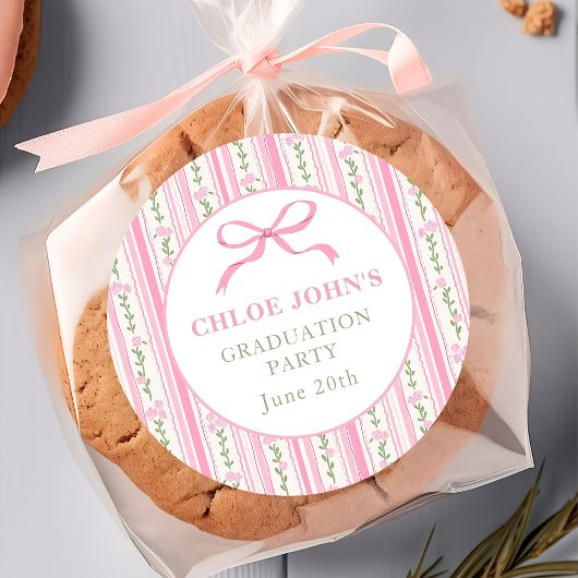 Pink Bow Floral Graduation ラウンドシール