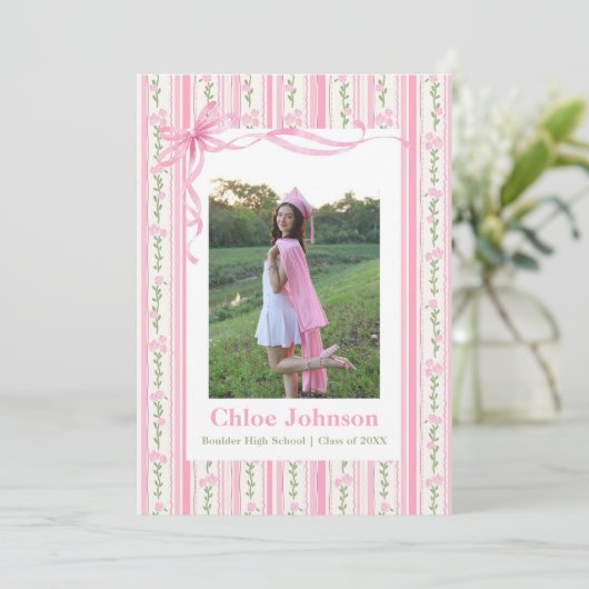 Pink Bow Floral Graduation 招待状 (スタンド正面)