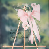 Pink Bow Floral Greenery Girl Baby Shower Welcome アクリルサイン (ニュートラル)