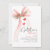 Pink bow floral hearts gal pals Valentine's  招待状 (正面)