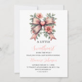 Pink Bow & Floral Little Sweetheart Baby Shower  招待状 (正面)