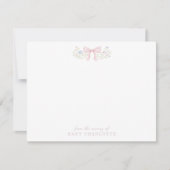 Pink Bow Floral Nursery Note Card 案内状 (正面)